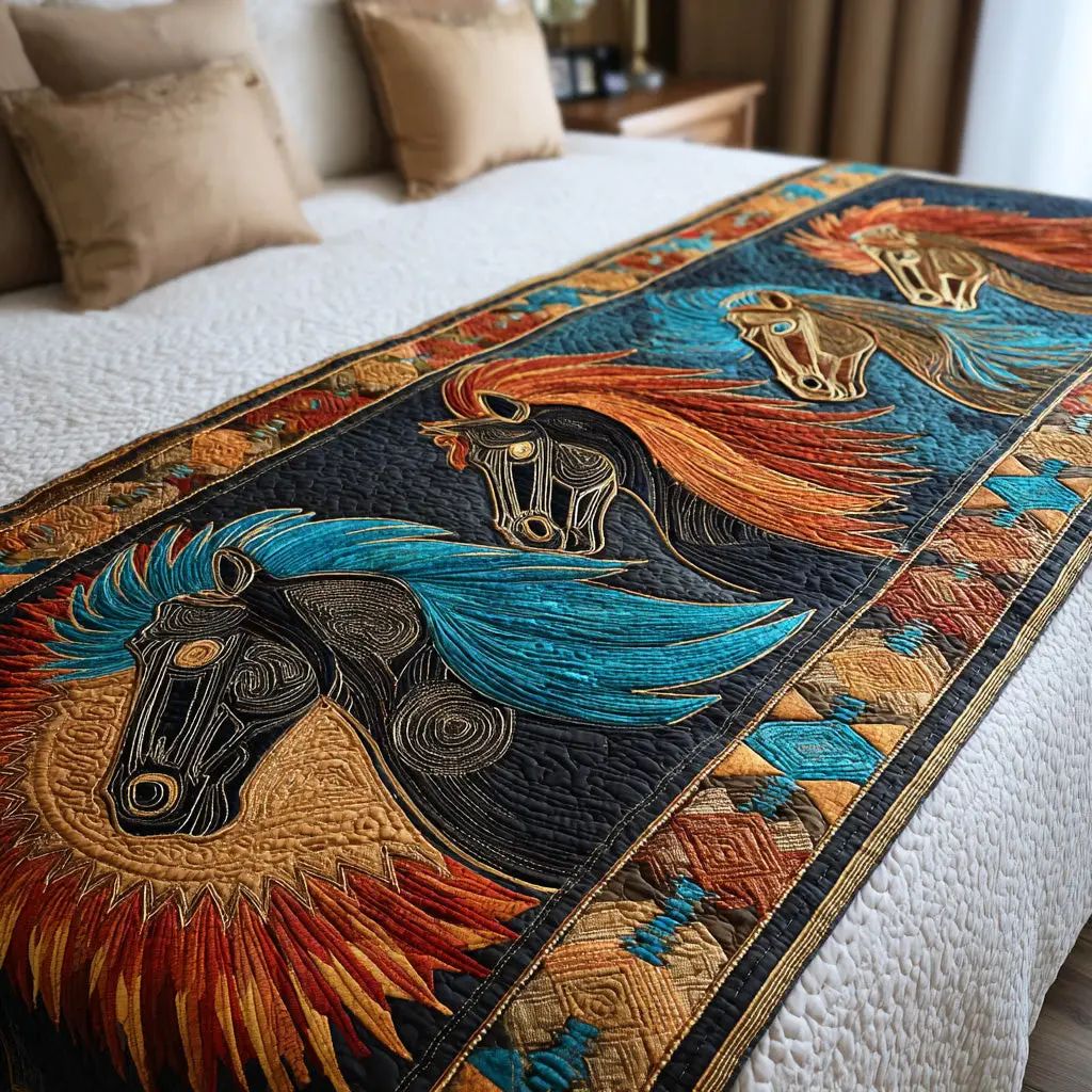 Painted Horse Spirit Quilted Bed Runner Painted Horse Spirit Western Gift for Dad
