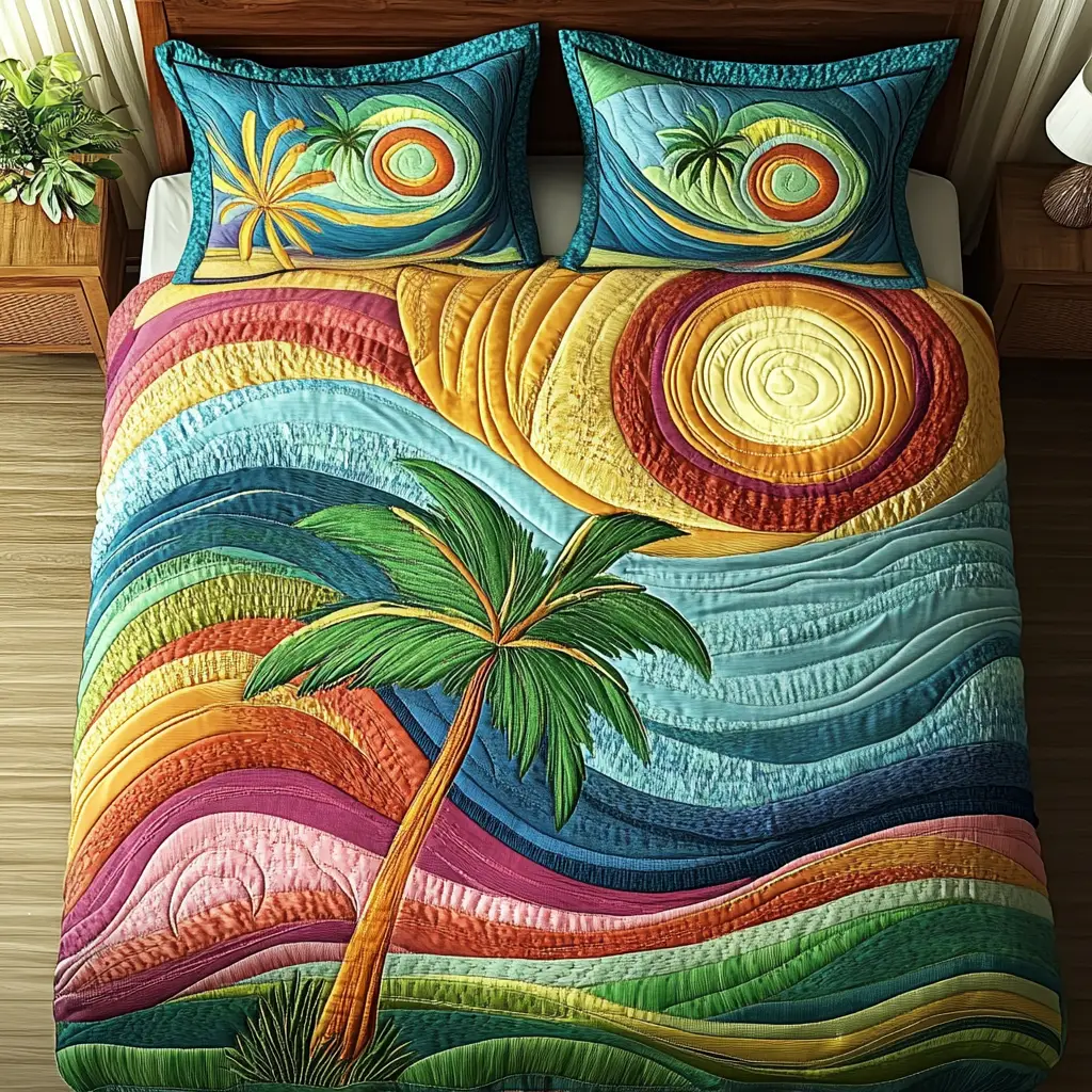Palm Haven Quilted Bedding Set Thoughtful Bedding Gift for Cozy Winter Nights