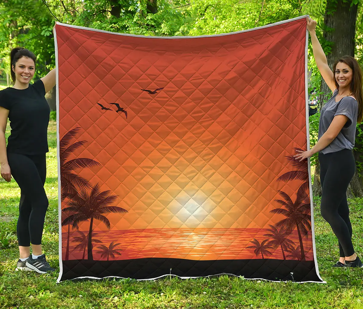 Palm Tree Beach Sunset Quilted Blanket Summer Vibe Couch Blanket Mother's Day Gifts For Wife