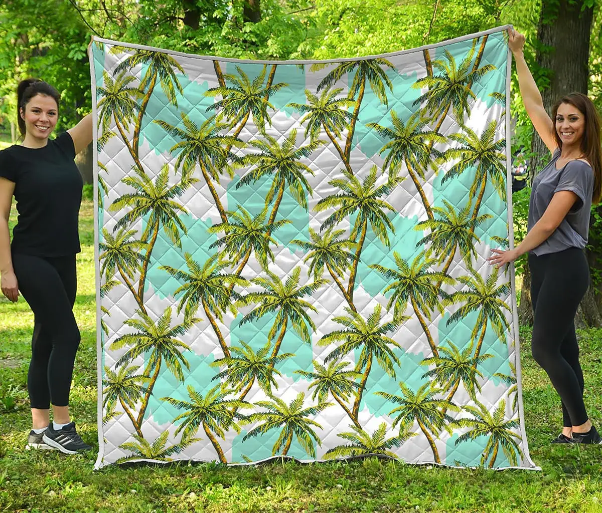 Palm Tree Tropical Pattern Quilted Blanket Summer Vibe Couch Blanket Father's Day Gifts For Son In Law