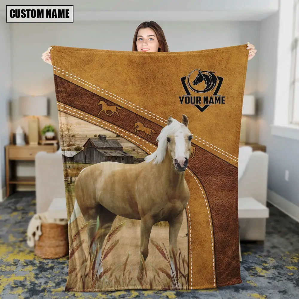 Palomino Horse Custom Name Blanket Collection Farm Animal Blanket Gift For Whole Family