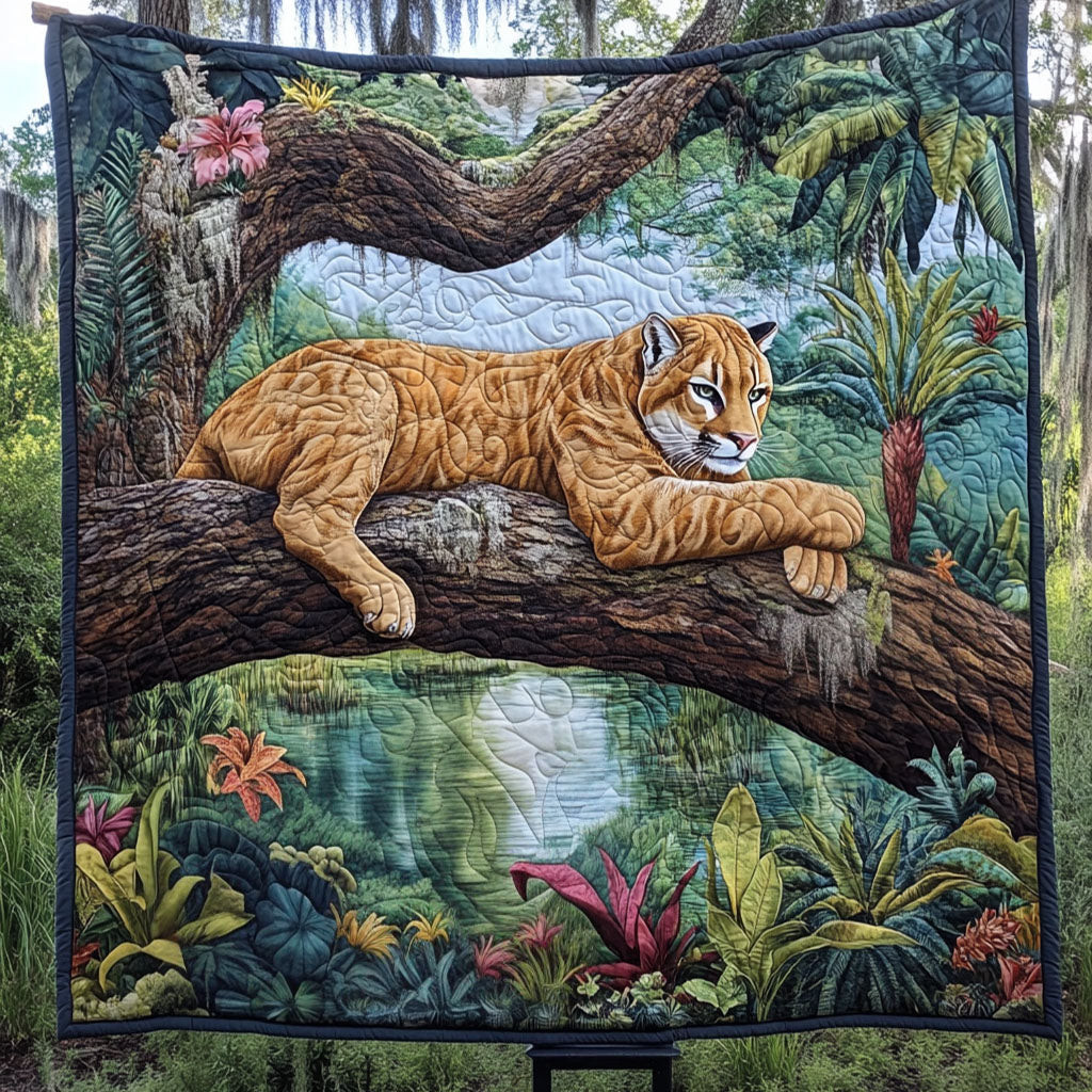 Panther in the Trees Quilted Blanket Best Throw Blanket Presents For Wildlife Enthusiasts Panther in the Trees Quilted Blanket Best Throw Blanket Presents For Wildlife Enthusiasts - Image 1