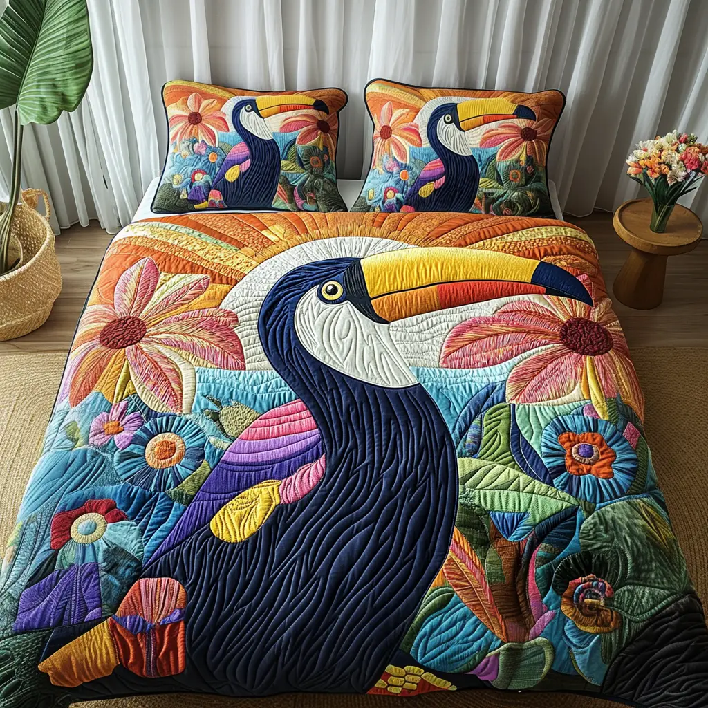 Paradise Feathers Quilted Bedding Set Heartwarming Bedding Gift for Loved Ones