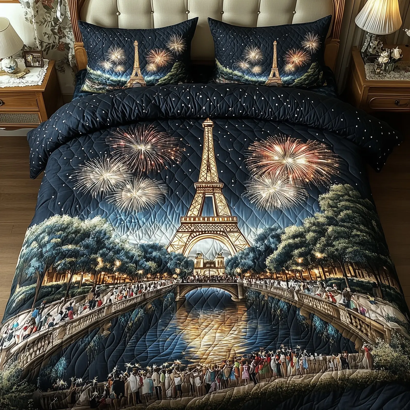 Parisian Sky Show Quilted Bedding Set Solid Color