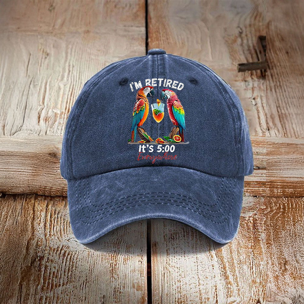 Parrot Jimmy Buffett Merch Hat I'm Retired It's 5 O'Clock Everywhere Ball Cap Gift Ideas