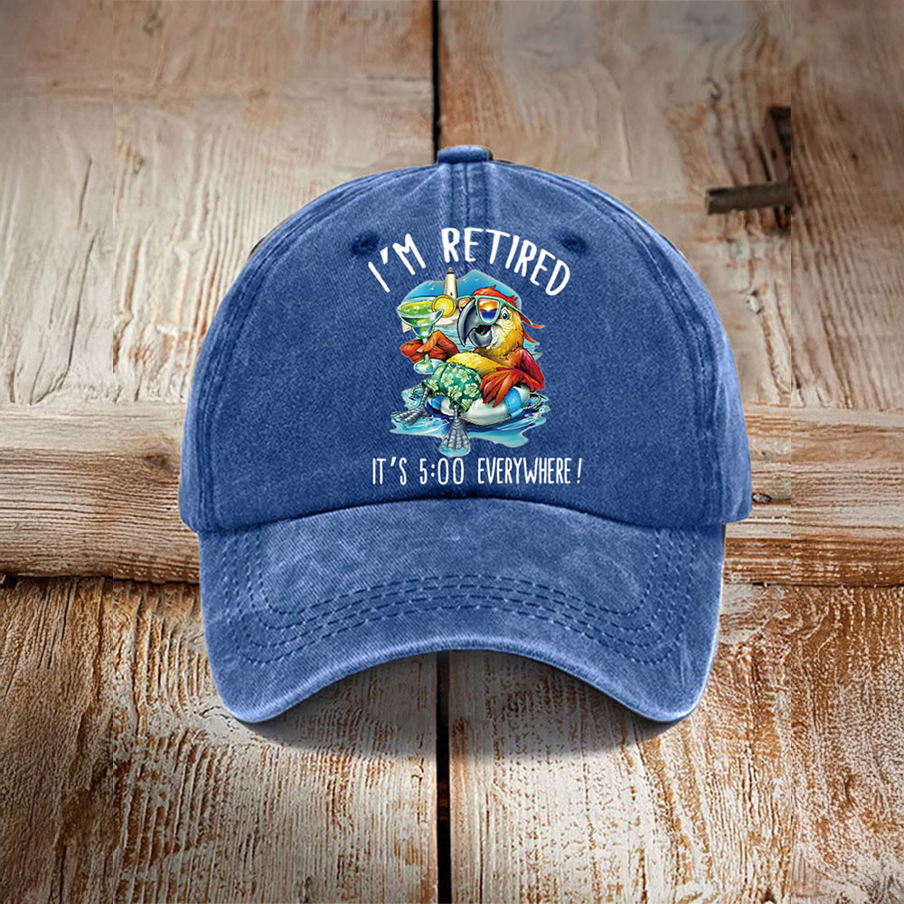 Parrot Jimmy Buffett Merch Hat I'm Retired It's 5 O'Clock Everywhere Ball Cap Gift Ideas
