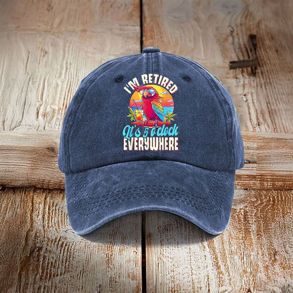 Parrot Jimmy Buffett Merch Hat I'm Retired It's 5 O'Clock Everywhere Ball Cap Unique Gift