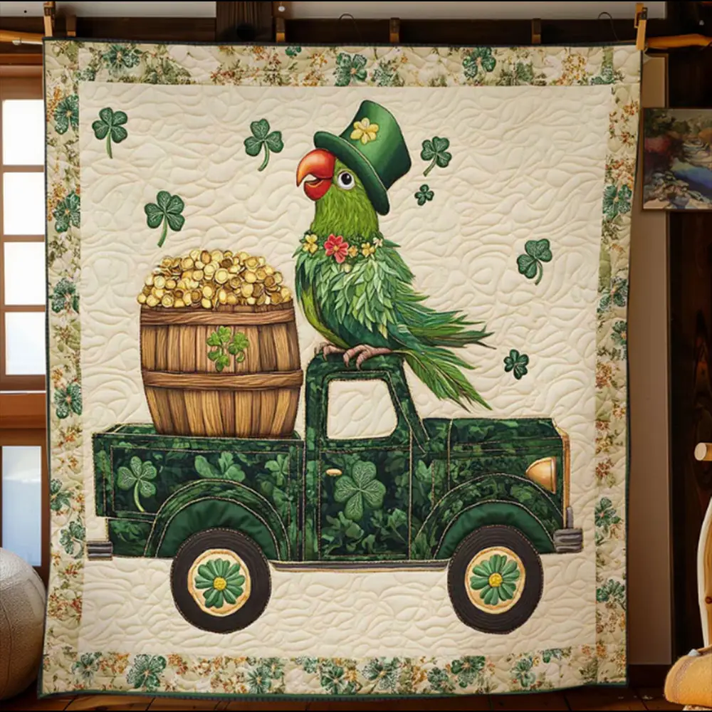 Parrot Lucky Moneys Patrick Day Quilt Blanket Best Idea Gift For Irish Parrot Lucky Moneys Patrick Day Quilt Blanket Best Idea Gift For Irish - Image 1