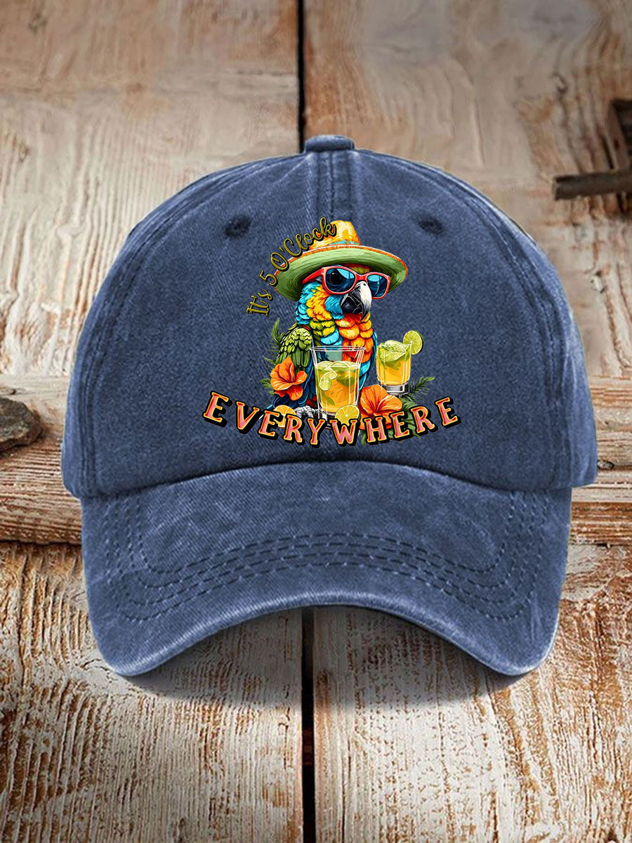 Parrot Margarita Jimmy Buffett Merch Hat It's 5 O'Clock Everywhere Ball Cap Gift For Fans Parrot Margarita Jimmy Buffett Merch Hat It's 5 O'Clock Everywhere Ball Cap Gift For Fans - Image 1