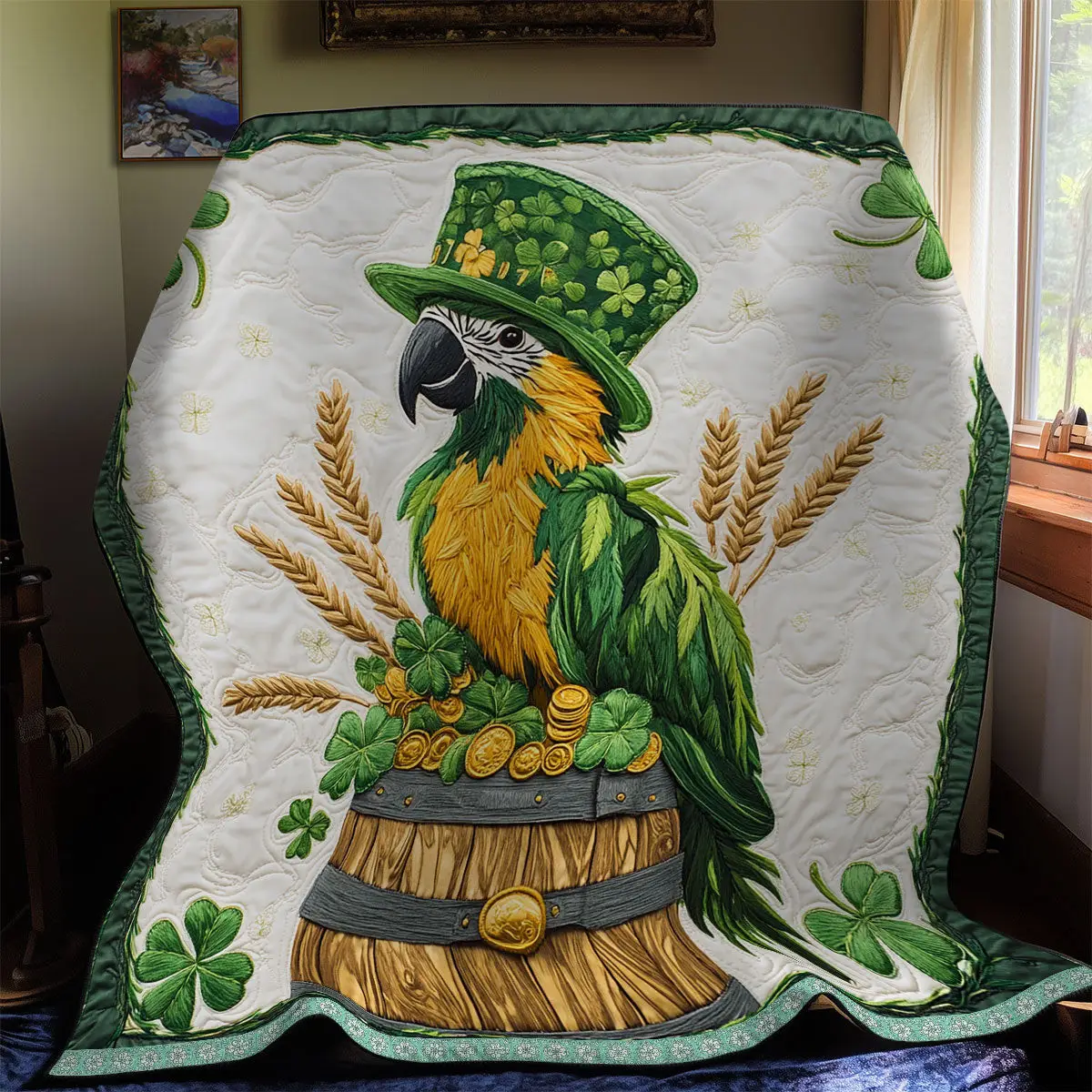 Parrot Patrick Day Quilt Blanket Best Couch Throw Blanket Gift For Parrot Lover