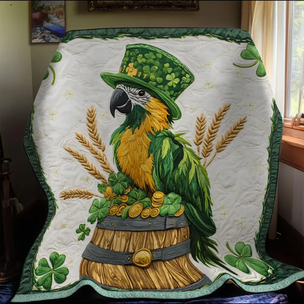 Parrot Patrick's Day Quilt Blanket Parrot Lover Best Idea Gift For Irish Parrot Patrick's Day Quilt Blanket Parrot Lover Best Idea Gift For Irish - Image 1