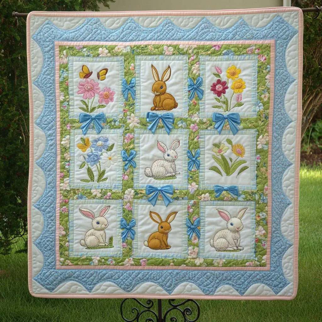Pastel Bunny Bouquet Quilted Blanket Cute Bedroom Decorations Presents For Bunny Lovers