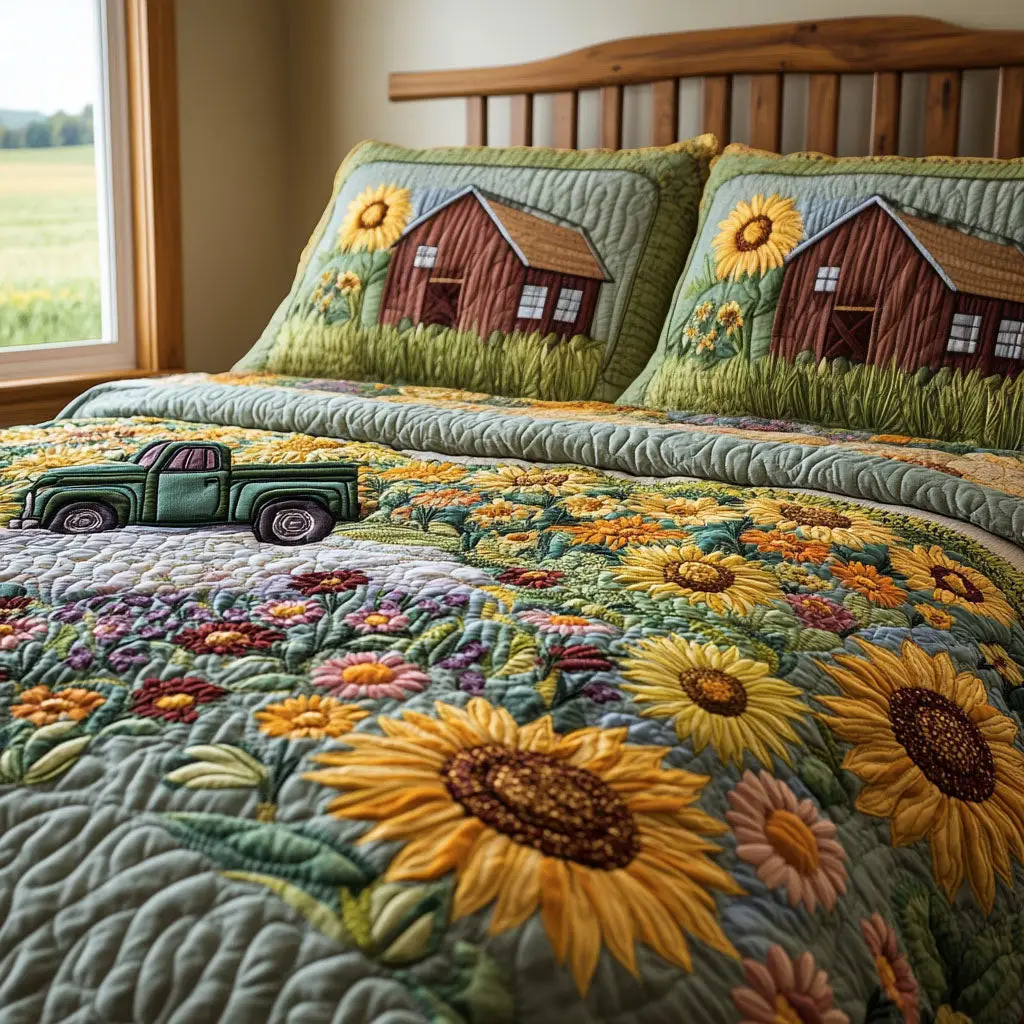 Pastoral Haven Quilted Bedding Set Luxury Duvet Cover Set for Elegant Bedroom Decor
