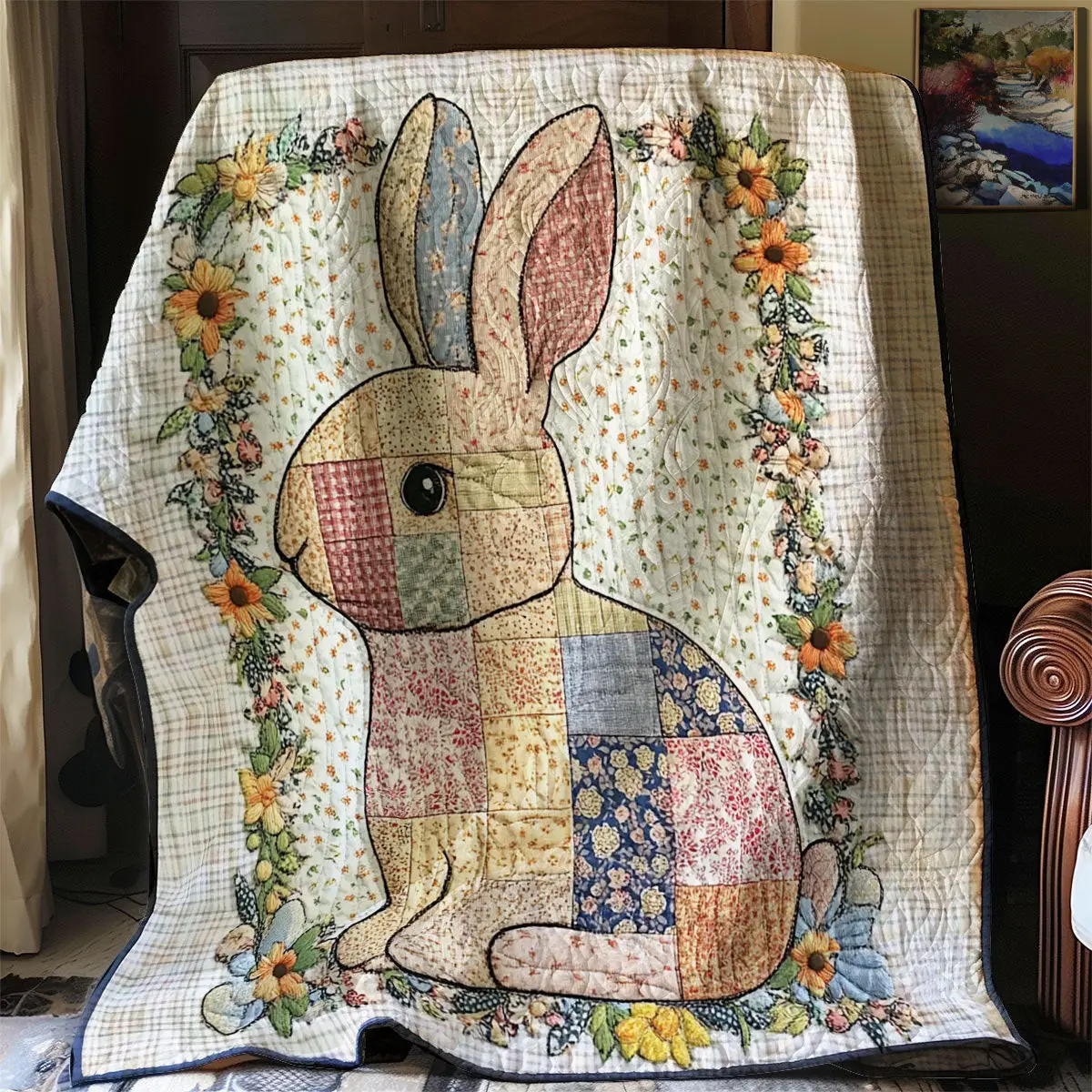 Patchwork Bunny Easter Quilt Blanket For Couch Gifts For Father's Day From Wife