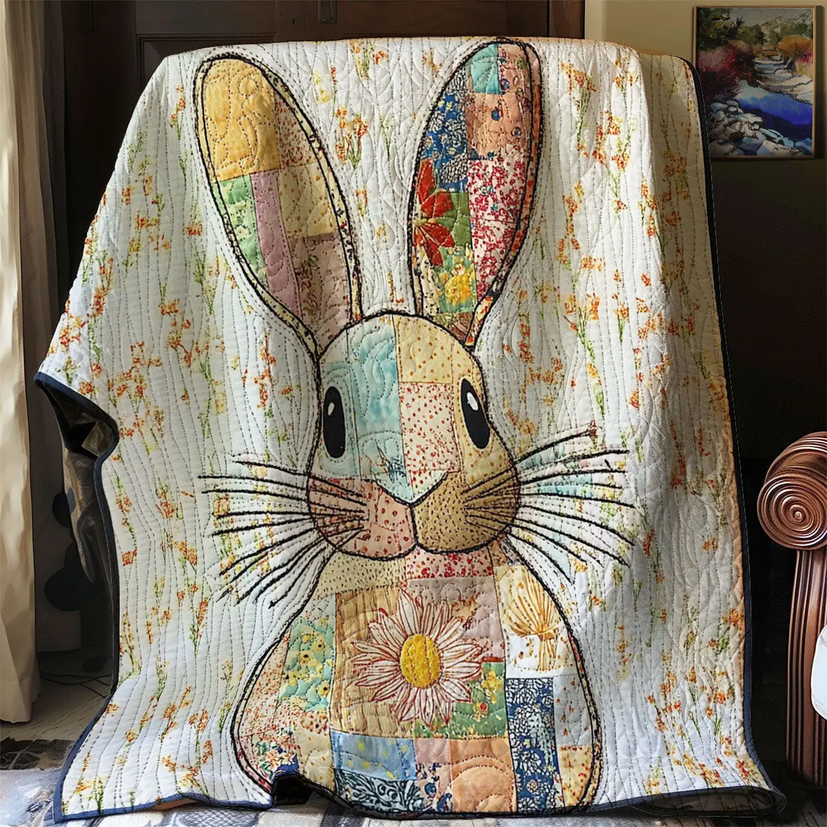 Patchwork Bunny Quilt Easter Throw Blanket Good Gifts For Mom Birthday