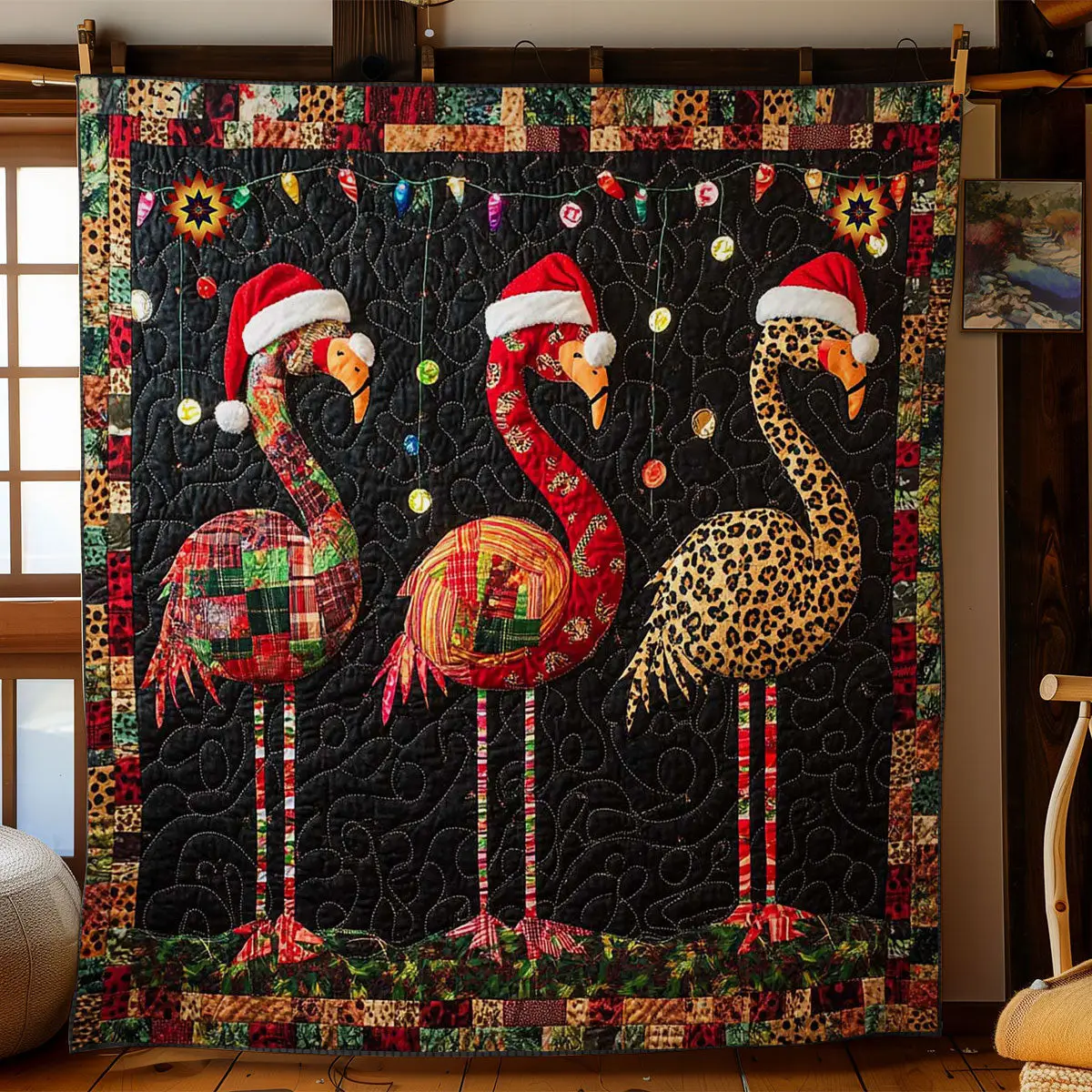 Patchwork Flamingo Glow Quilt Thoughtful Holiday Gift Featuring Quilt Blanket Patchwork Flamingo Glow Quilt Thoughtful Holiday Gift Featuring Quilt Blanket - Image 1