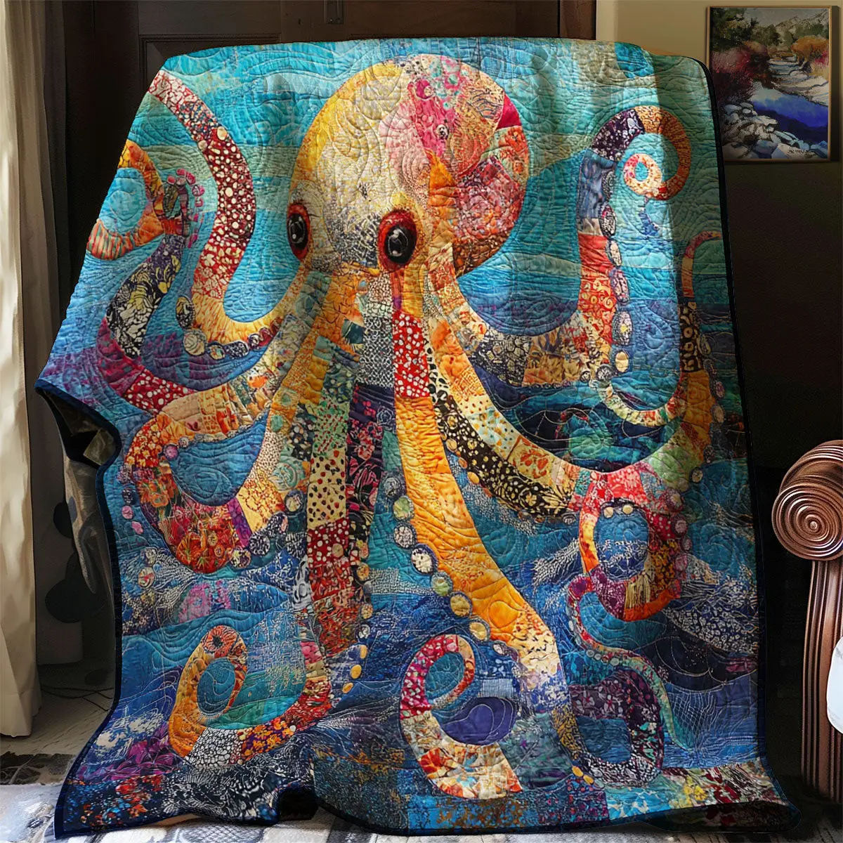 Patchwork Octopus Quilt Luxury Quilt Blanket with Decorative Stitching