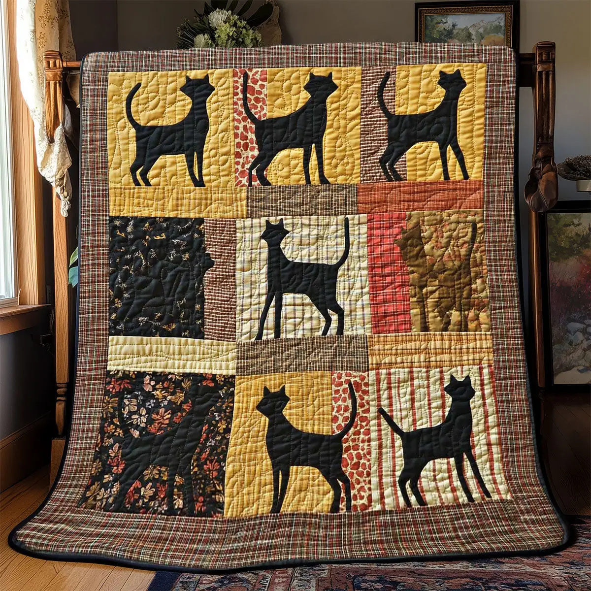 Patchwork Silhouette Cat Quilt Comfortable Quilt Blanket That Everyone Will Love