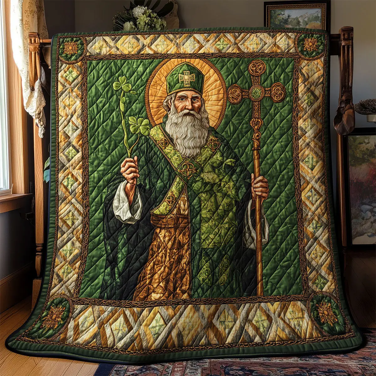 Patricius Portrait Quilted Blanket Cozy Living Decor St Patricks Day Presents For Mom Patricius Portrait Quilted Blanket Cozy Living Decor St Patricks Day Presents For Mom - Image 1