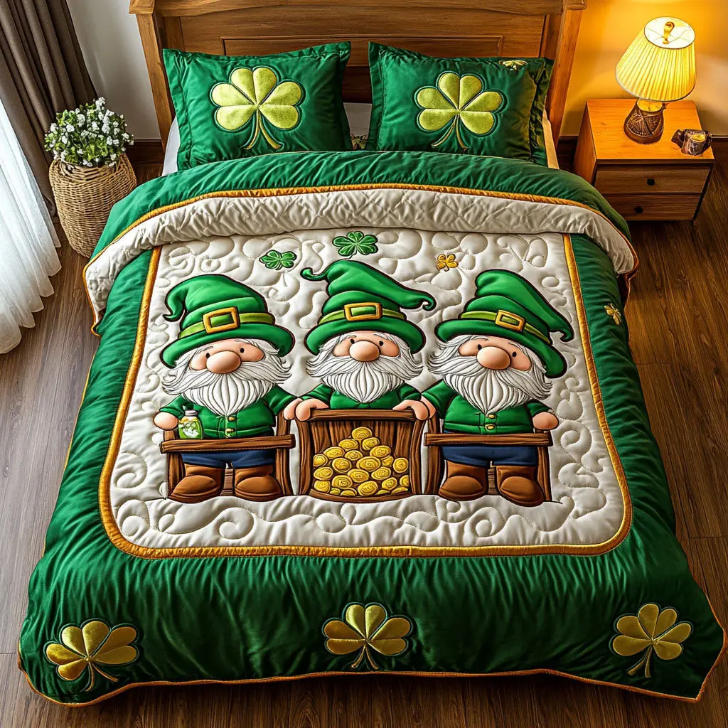 Patrick’s Lucky Gnome Duvet Cover Set Quilt Bedding Set Bedspread St Pattys Day Gifts For Him