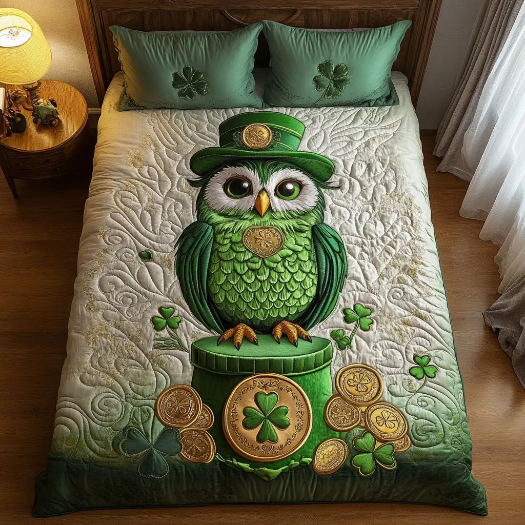 Patrick’s Lucky Owl Quilted Bedding Set Home Decor St Patricks Day Gifts For Boyfriend