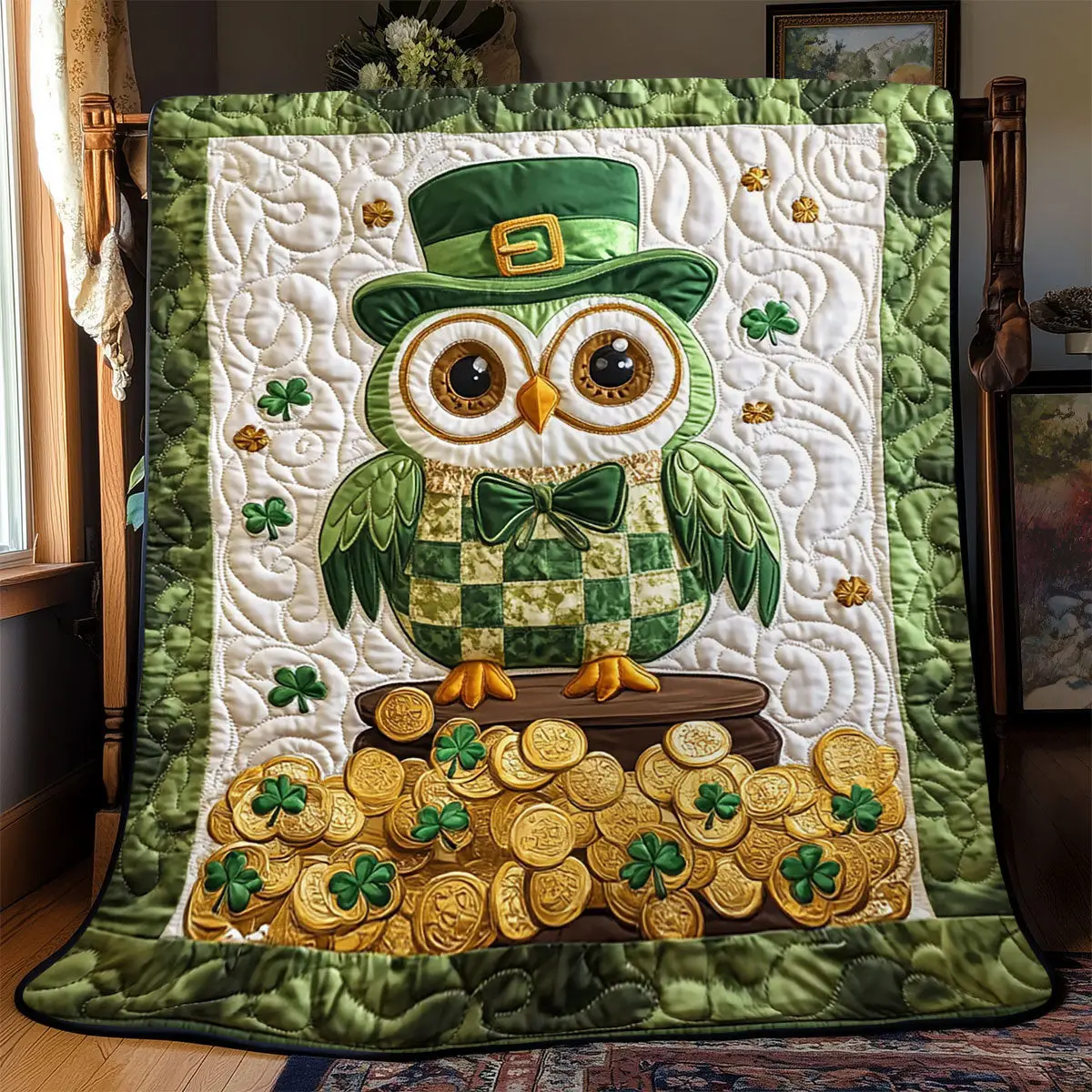 Patrick’s Lucky Owl Quilted Blanket Cozy Living Decor St Patricks Day Gifts For Wife