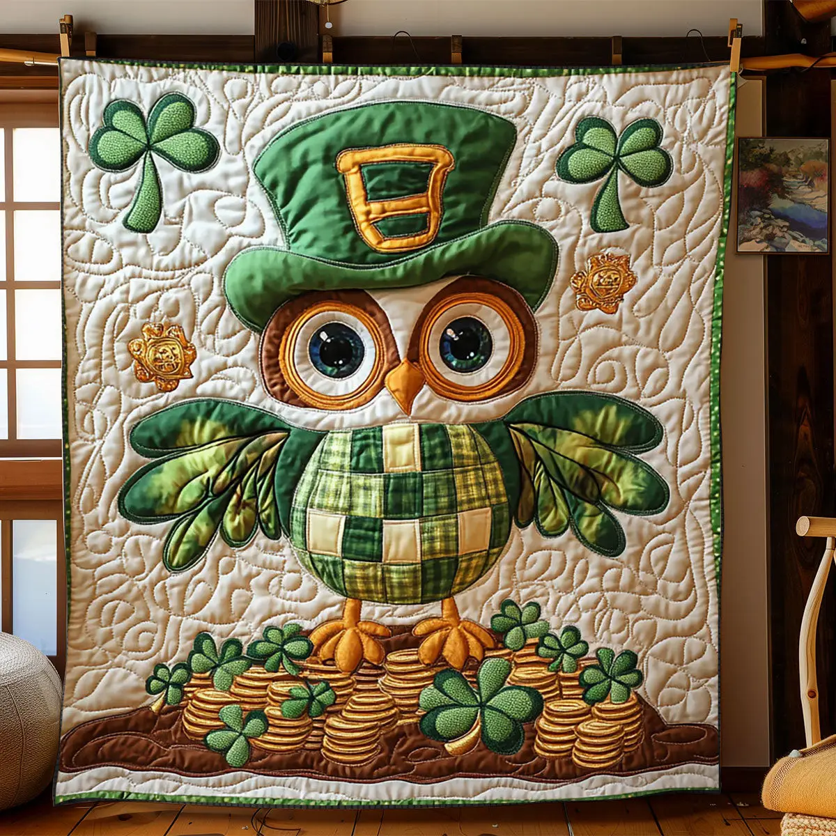 Patrick’s Lucky Owl Quilted Blanket Happy St Patrick's Day Bedding Ideas Owl Lover Gifts