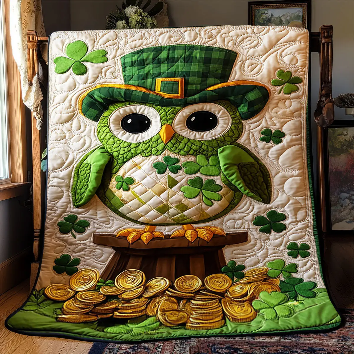 Patrick’s Lucky Owl Quilted Blanket Happy St Patrick's Day Owl Owner Gift Ideas