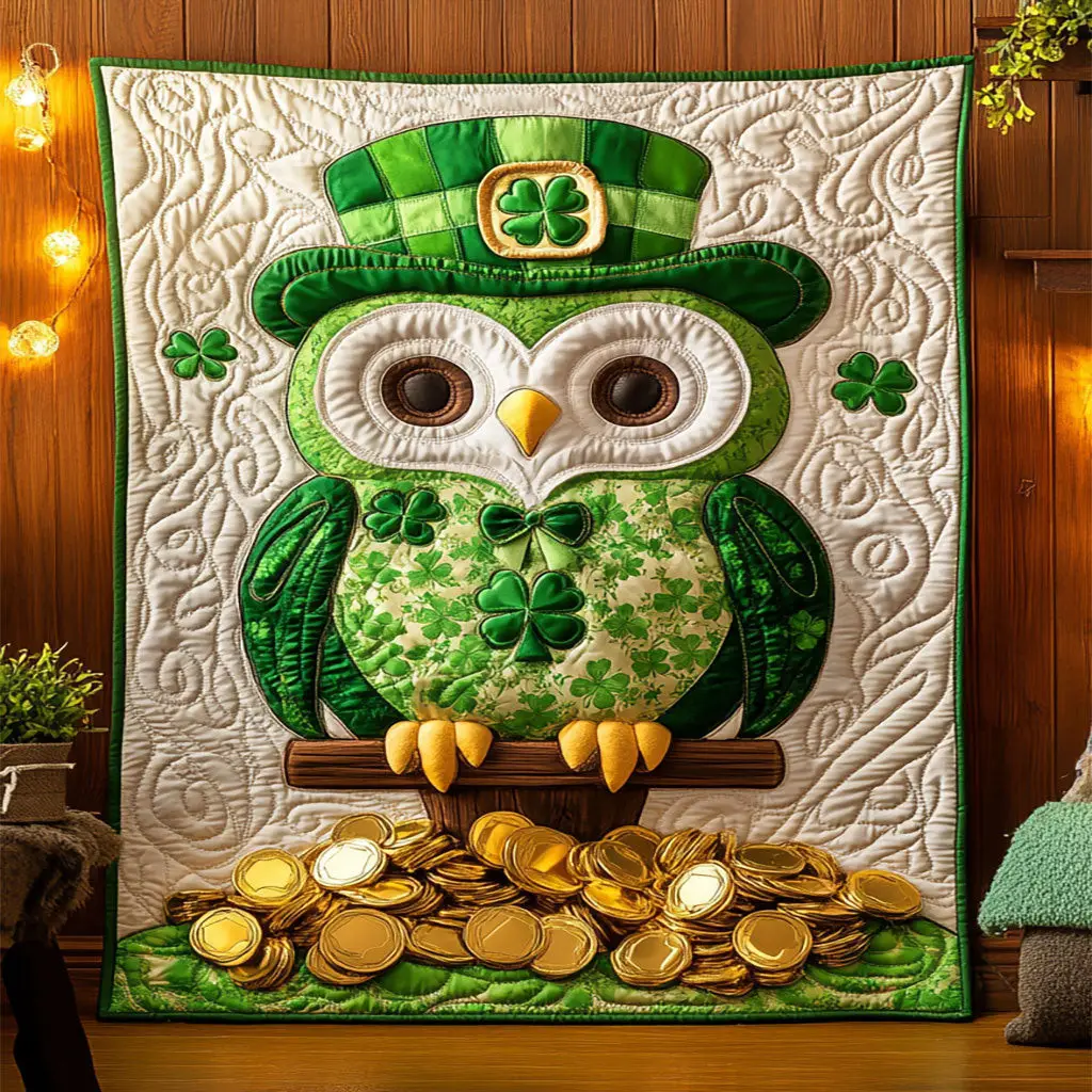 Patrick’s Lucky Owl Quilted Blanket Holiday Decorations St Paddys Day Owl Lover Gift Ideas