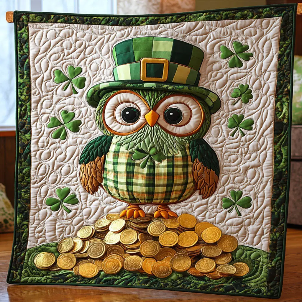 Patrick’s Lucky Owl Quilted Blanket Modern Home Decor St Pats Gifts For Friends