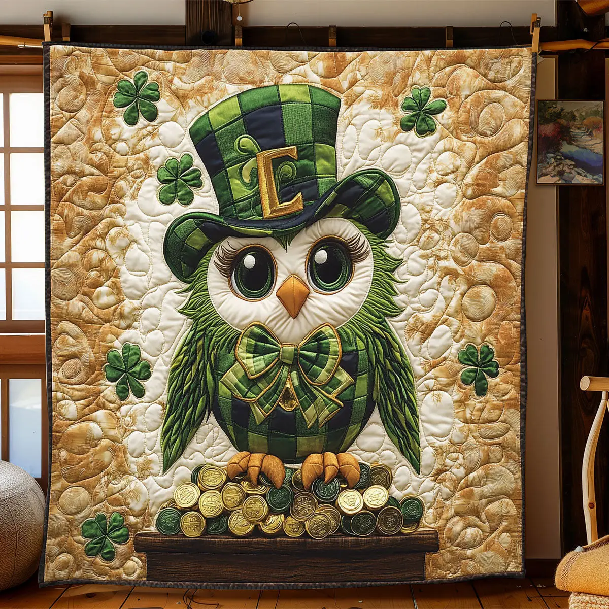 Patrick’s Lucky Owl Quilted Blanket Trendy Home Decor St Patricks Day Gifts For Owl Lovers