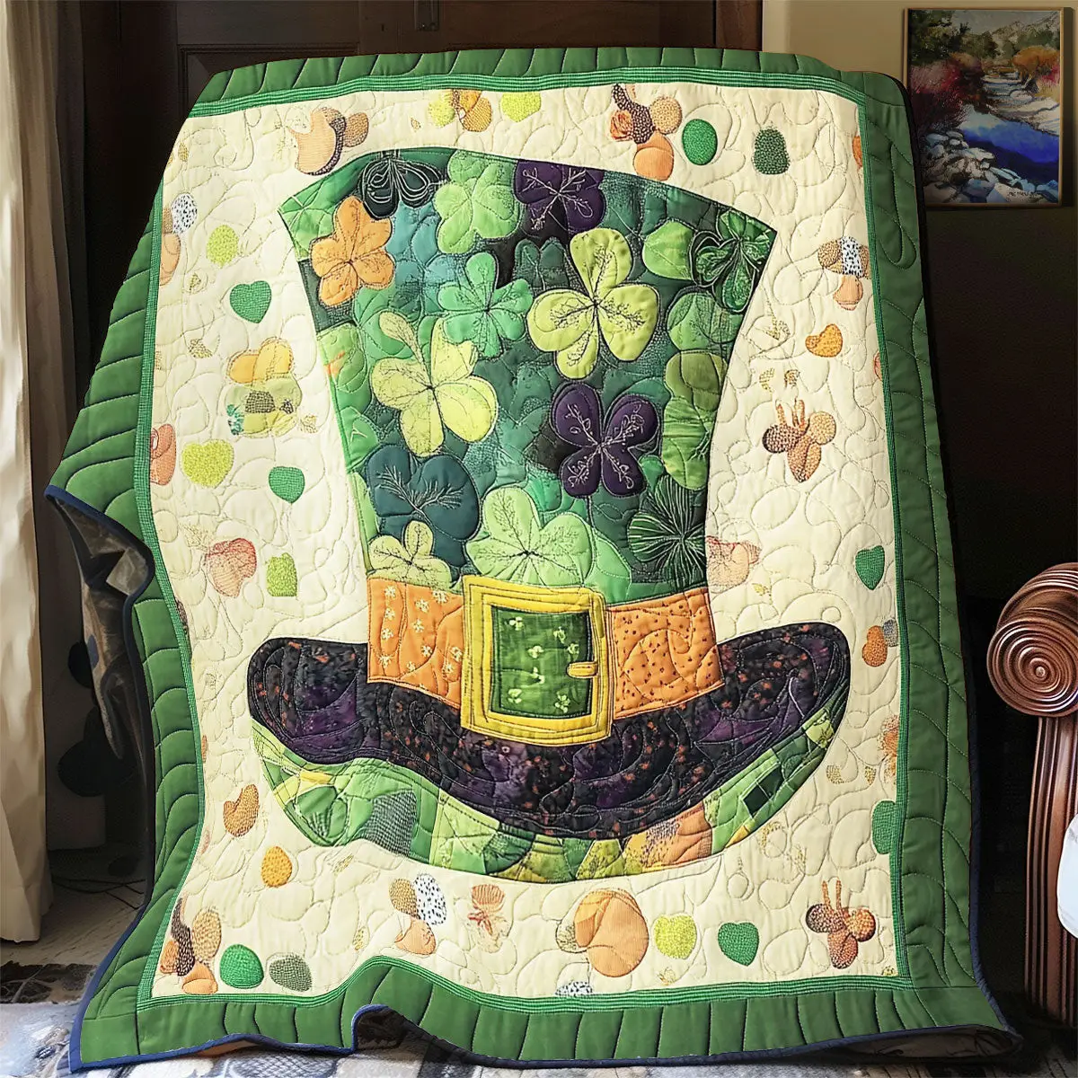 Patrick Day Hat Quilt Blankets Throws And Blankets Father's Day Presents For Son Patrick Day Hat Quilt Blankets Throws And Blankets Father's Day Presents For Son - Image 1