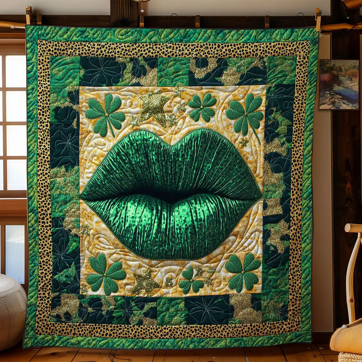 Patrick's Day Lips Quilted Blanket Aesthetic Home Decor St Patrick's Day Gifts For Nana