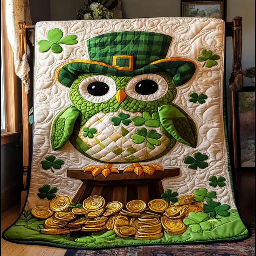 Patrick's Day Owl Lucky With Money Quilt Blanket Unique Idea Gift For Irish