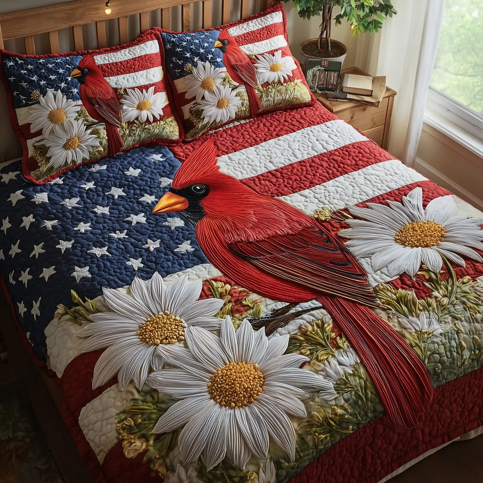 Patriot Cardinal Quilted Bedding Set Anniversary Gift