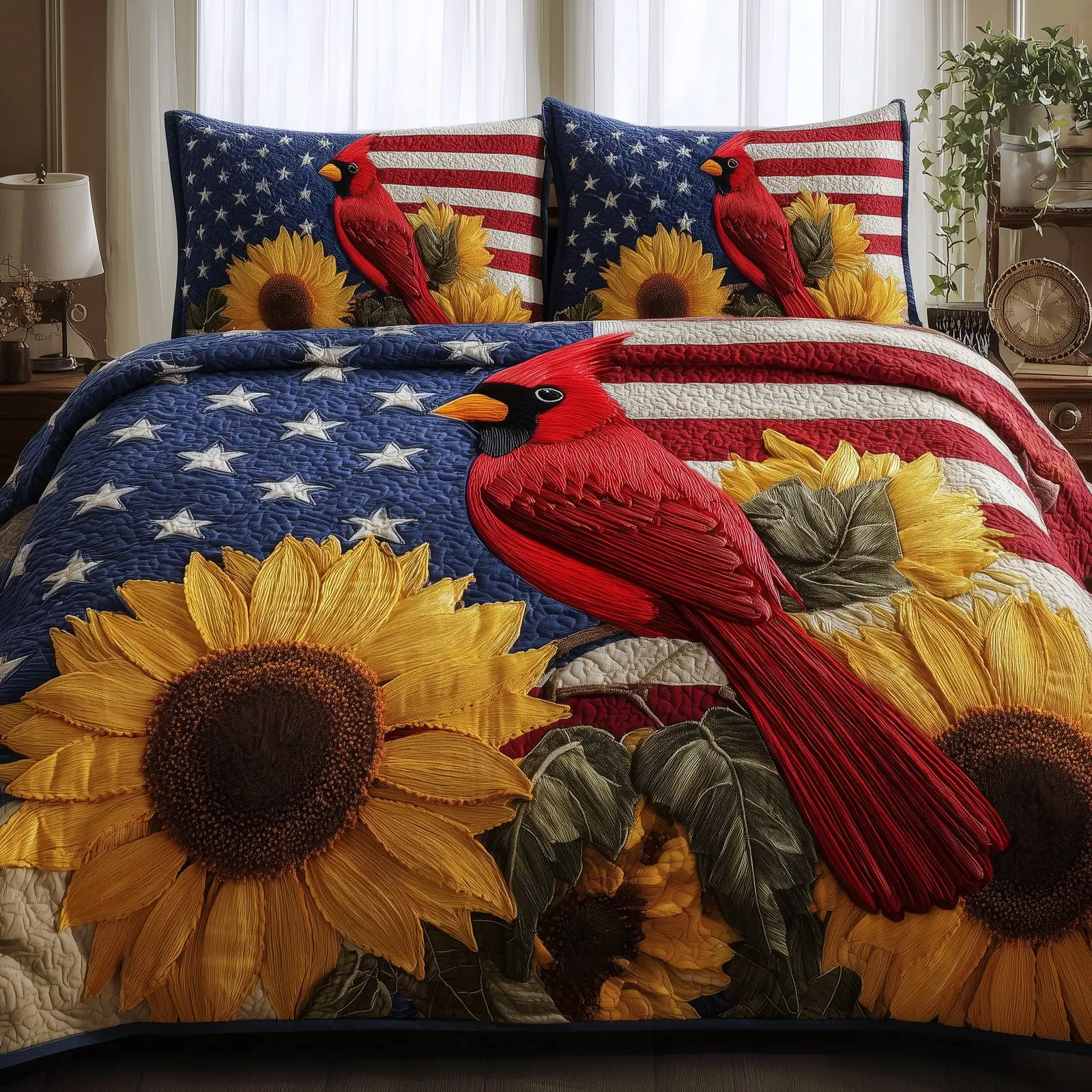 Patriot Cardinal Quilted Bedding Set For Women Patriot Cardinal Quilted Bedding Set For Women - Image 1