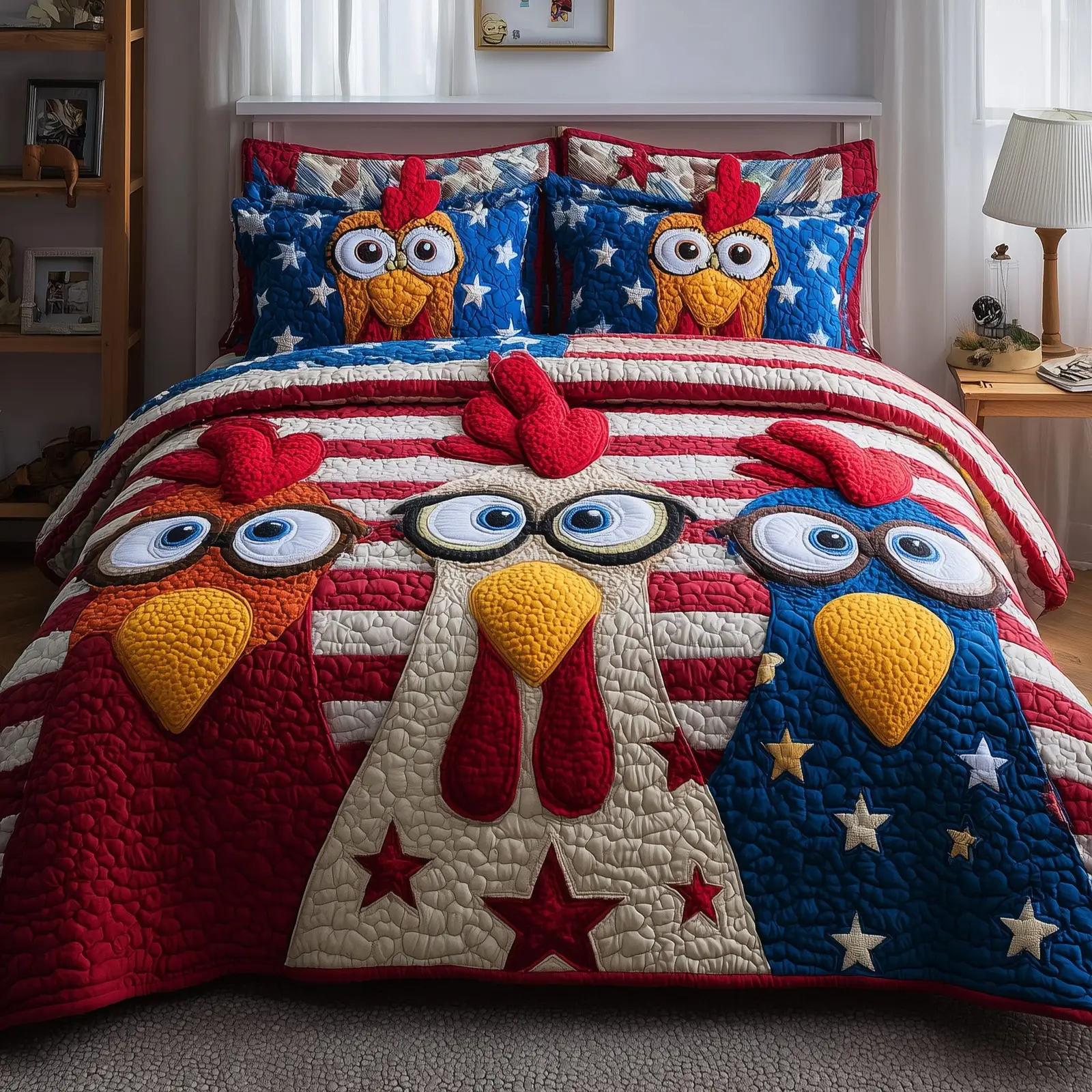 Patriot Chickens Quilted Bedding Set Ultimate Comfort