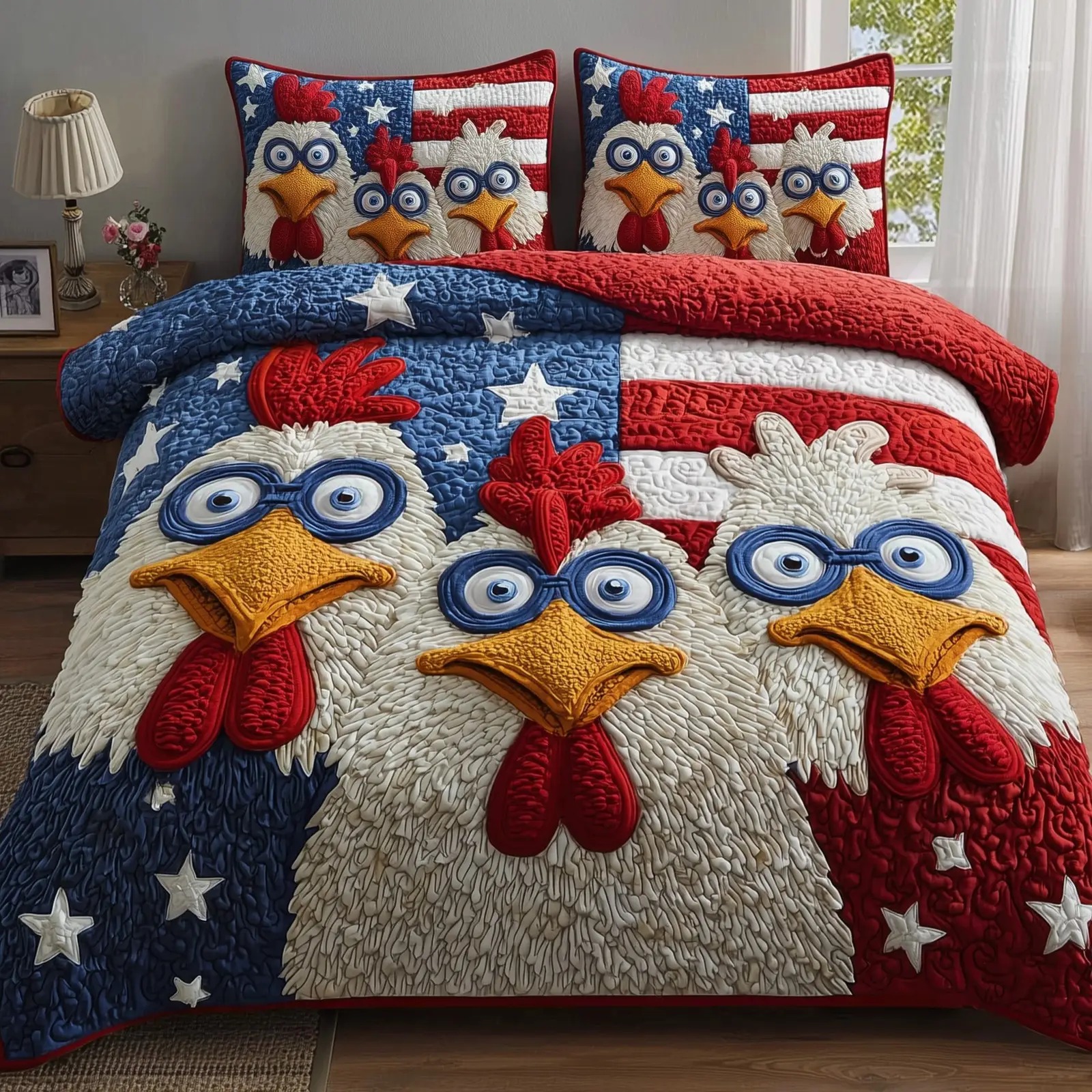 Patriot Chicks Quilted Bedding Set Floral Print