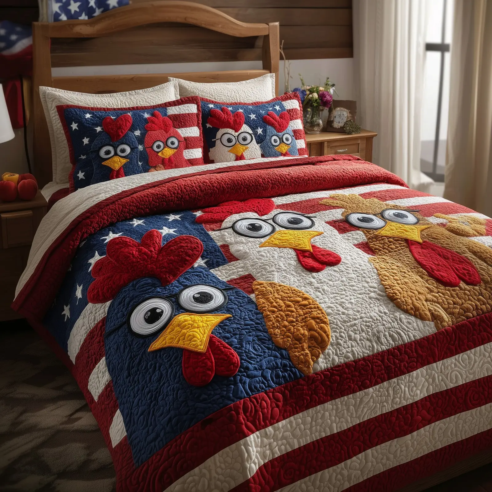Patriot Chicks Quilted Bedding Set Geometrical Pattern
