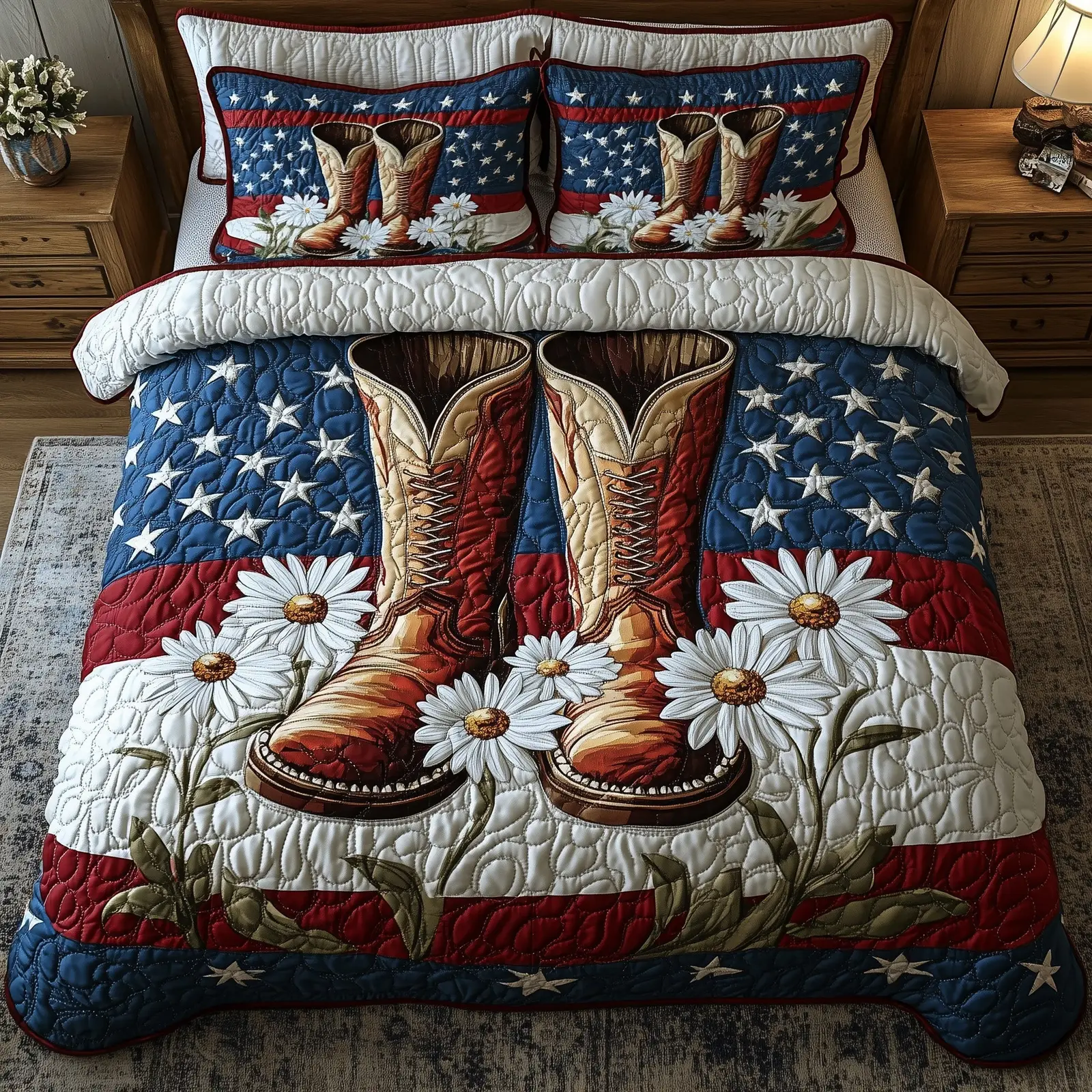 Patriot Floral Boost  Quilted Bedding Set 4Th Of July Themed Gifts