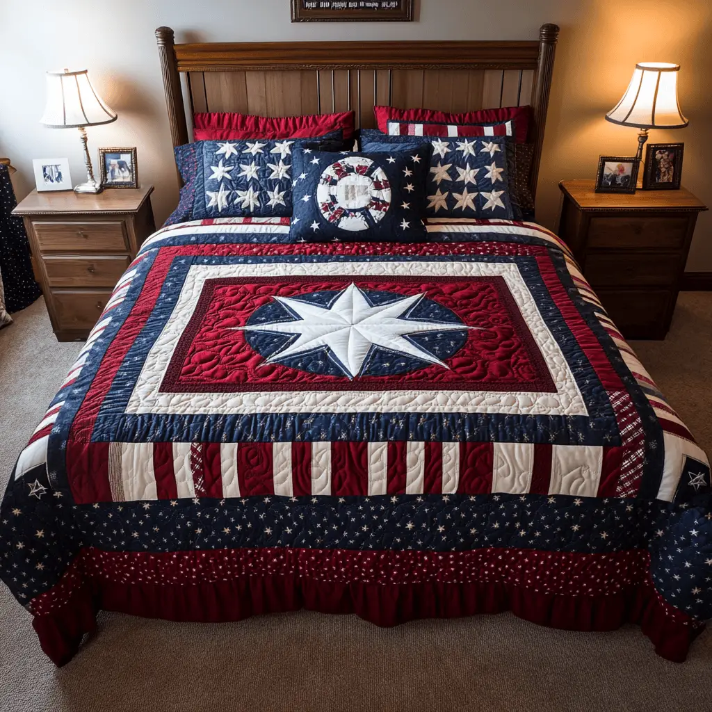 Patriot Patch Quilted Bedding Set Soft Bed Sheet and Pillowcase Set for Relaxing Nights