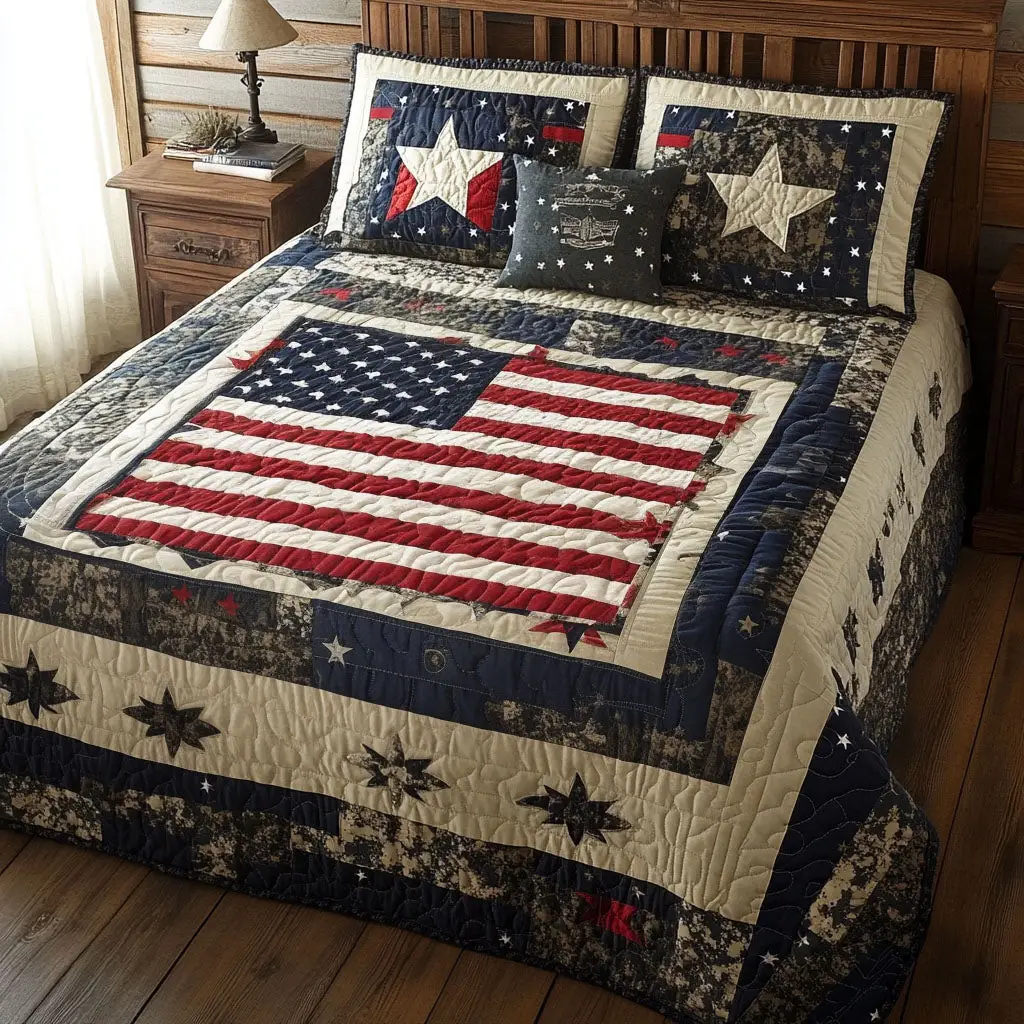 Patriot Valor Quilted Bedding Set King Size Bed Set Best 4Th Of July Gifts