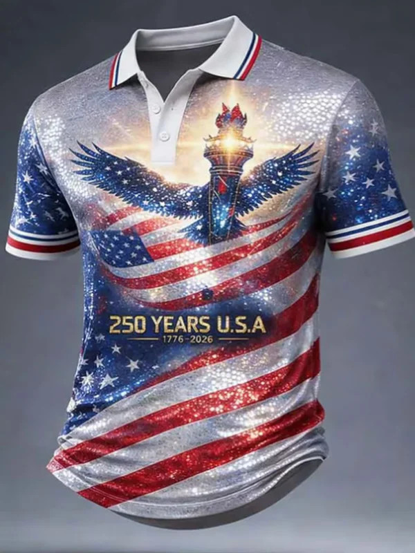 Patriotic 250 Years Anniversary Polo Shirt Eagle Star Stripe Flag Clothing Gift For Dad
