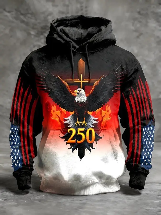 Patriotic 250th Eagle Freedom Hoodie Patriotic Fourth Of July Pullover Gifts For Men