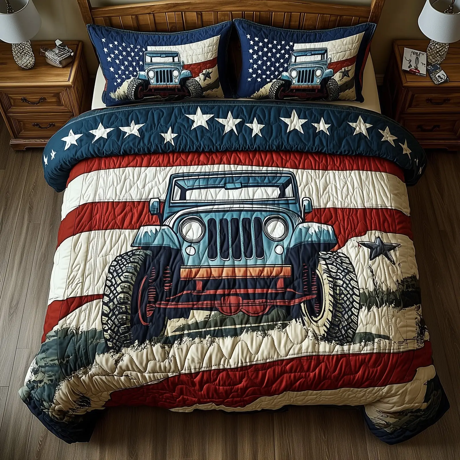 Patriotic Chase  Quilted Bedding Set Floral Duvet Cover 4Th Of July Birthday Gift Ideas