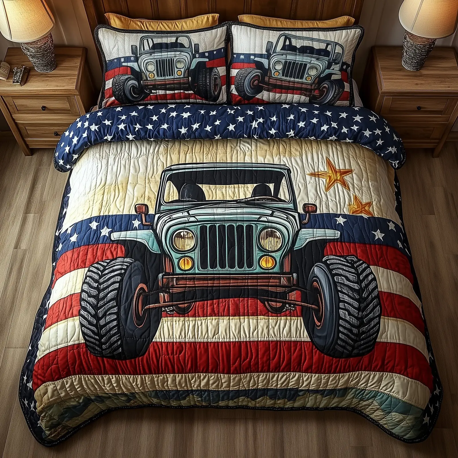 Patriotic Chase  Quilted Bedding Set Fourth Of July Birthday Presents