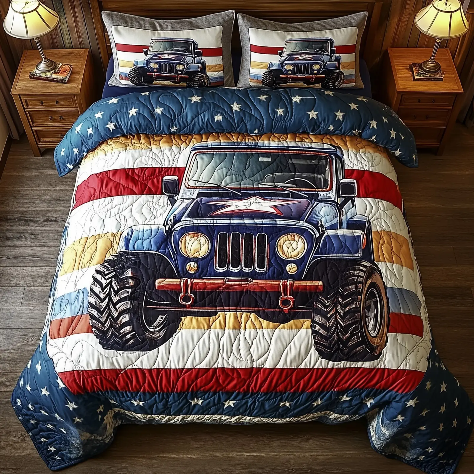 Patriotic Chase  Quilted Bedding Set King Size Bed Set 4Th Of July Themed Gifts