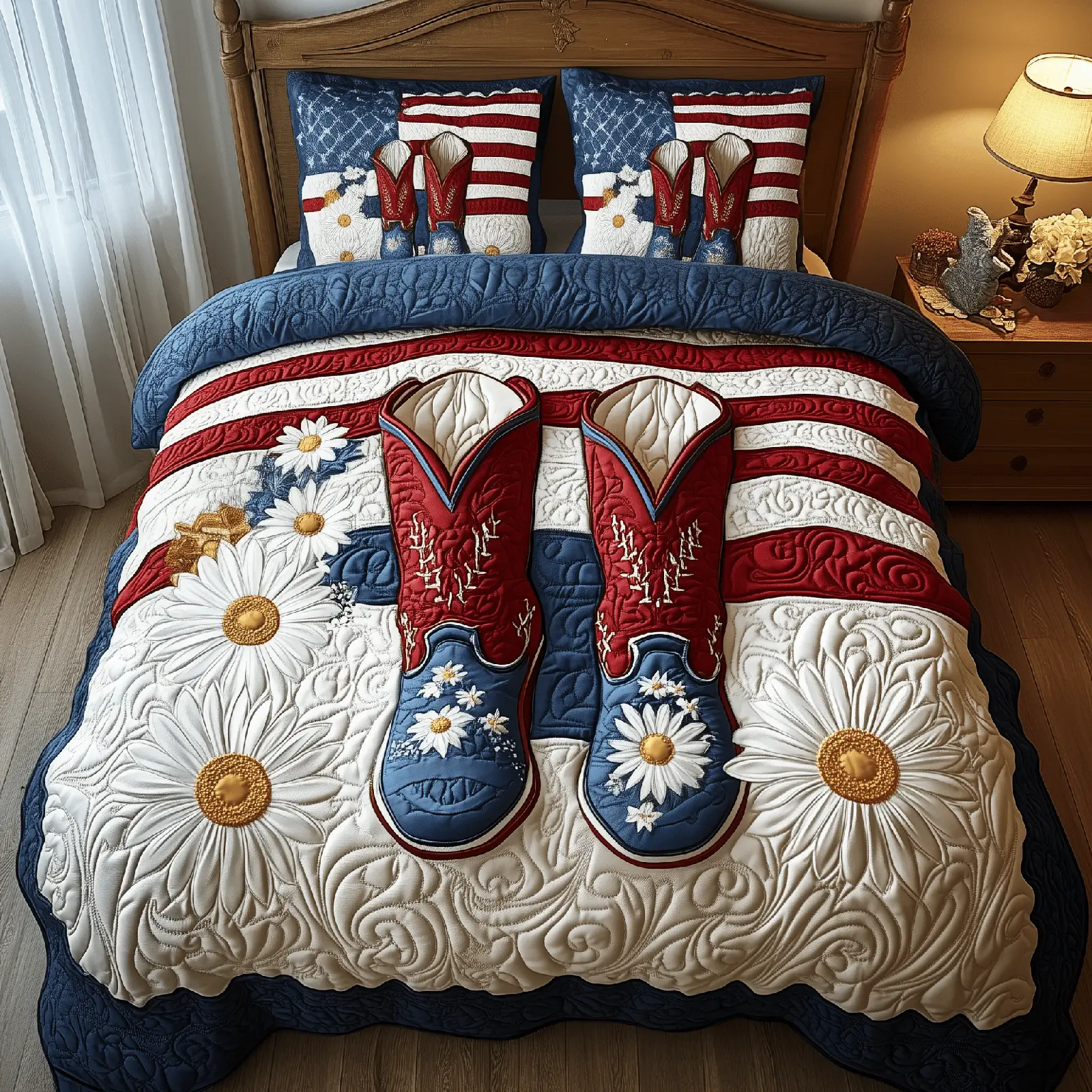 Patriotic Cowboy Boots Quilted Bedding Set 4Th Of July Gifts For Coworkers Patriotic Cowboy Boots Quilted Bedding Set 4Th Of July Gifts For Coworkers - Image 1