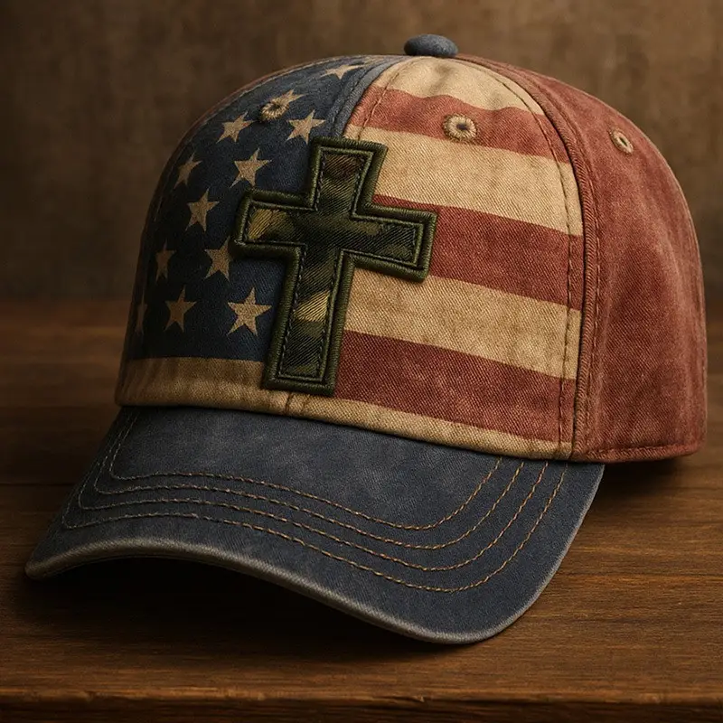 Patriotic Cross American Flag Hat Christian Presents For Men And Women
