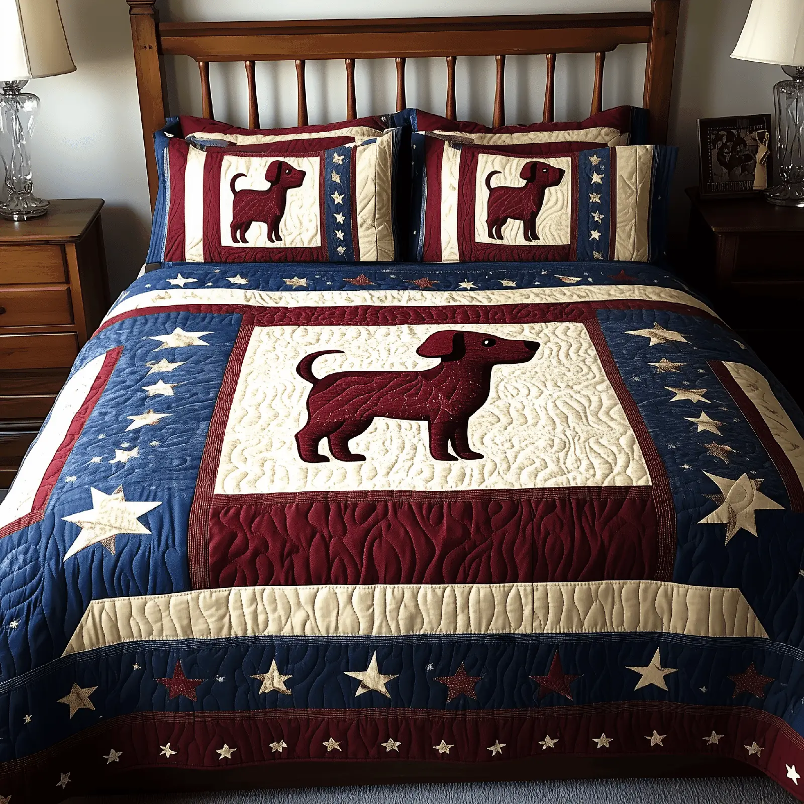 Patriotic Dachshund  Quilted Bedding Set Best Bedding Sets 4Th Of July Neighbor Gifts